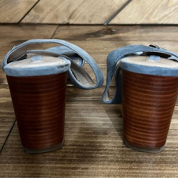 The Frye Company 🌻 Blake Sandals 8M blue suede stacked wood heel - Picture 4 of 6